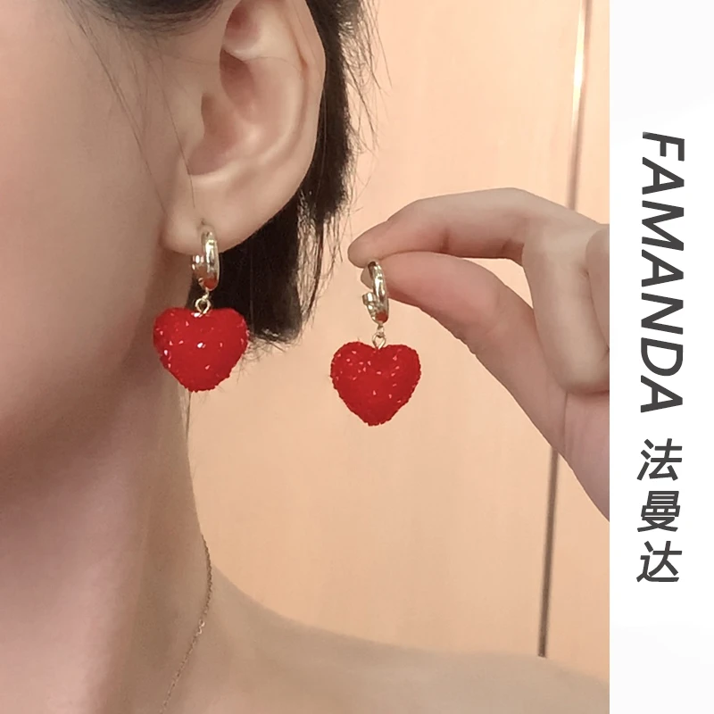 铜合金锆石耳饰 【偷心小姐】法式轻奢锆石镶嵌爱心百搭少女耳环