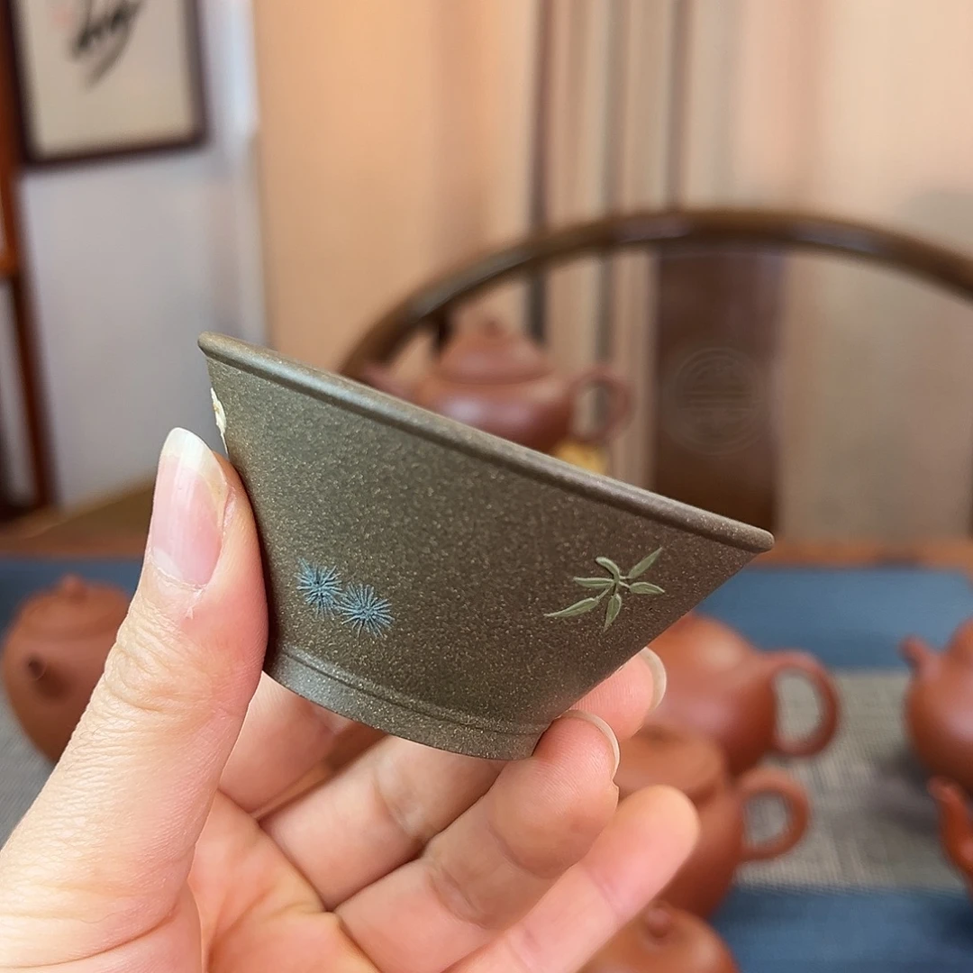 茶壶紫砂精品原矿 泥绘主人杯 青段 60cc