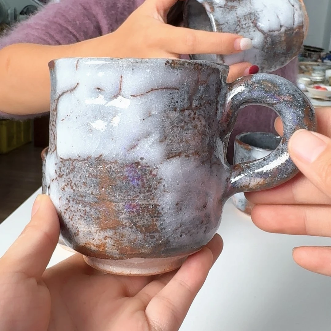 瓷片志野烧市松马克杯