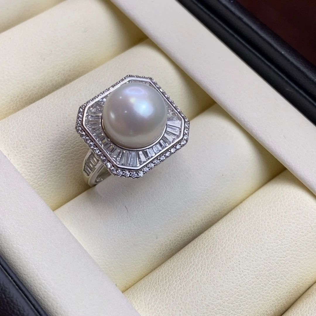 戒指银S925镶嵌淡水珍珠