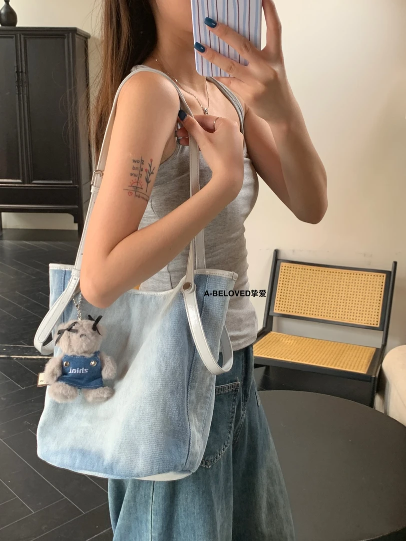 【T·T】软皮牛仔包大容量托特包小众高级百搭手提单肩女包【2355】