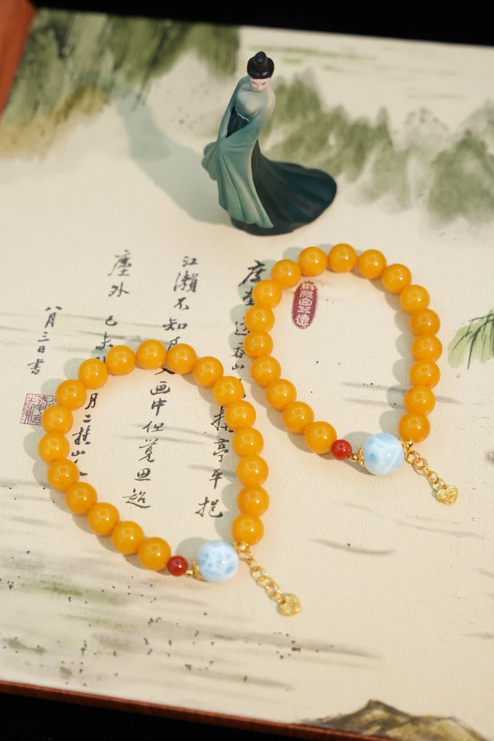 9+老蜡帝王黄+海纹石圆珠手串多样性发一件YB8422001