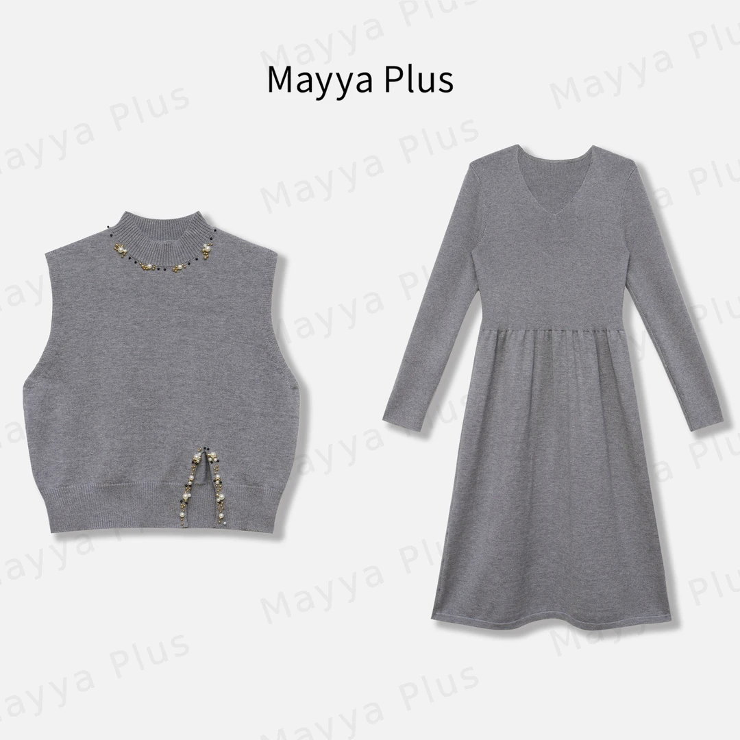 【洋气小姐】Mayya Plus麦芽定制轻奢气质显瘦款针织套装32448378AB