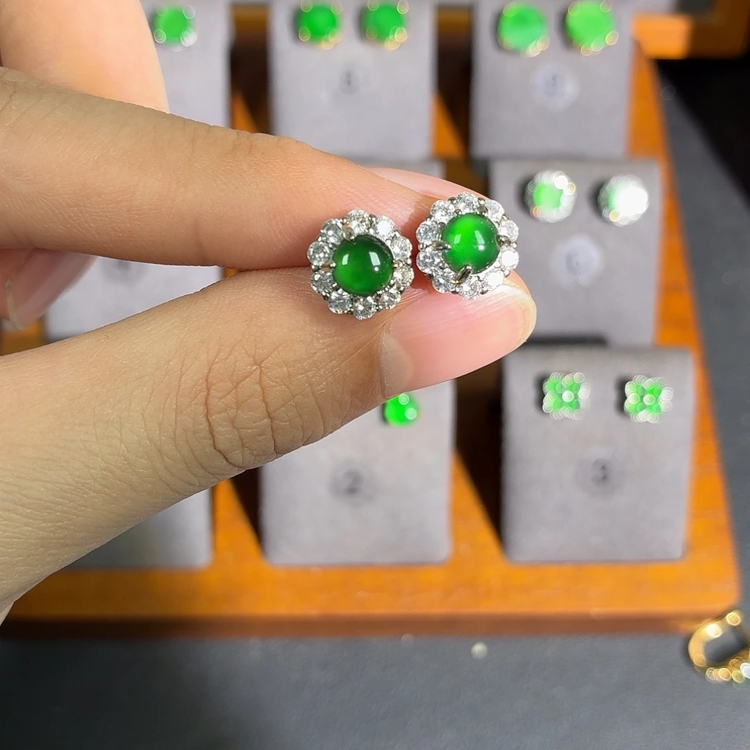 翡翠银S925镶嵌耳饰耳饰