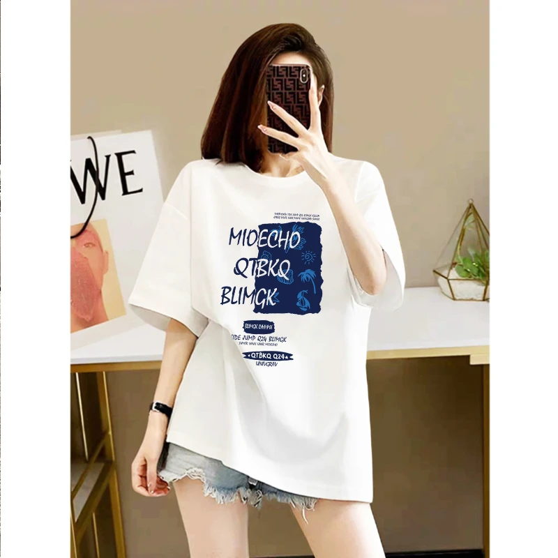 白色重磅纯棉大码短袖t恤女潮牌宽松情侣装春夏港味复古上衣体恤