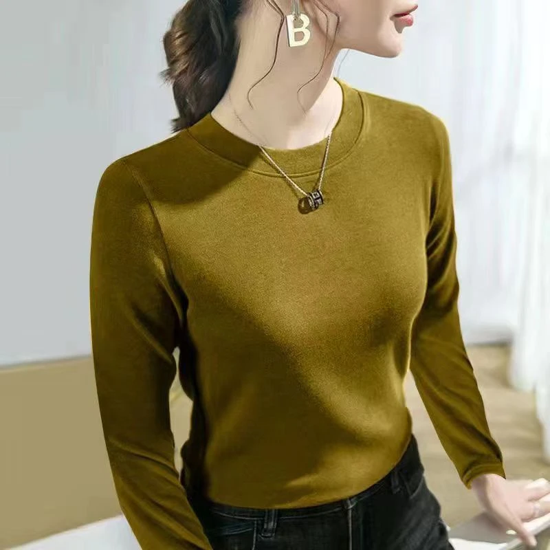 双面德绒半高领打底衫女内搭秋冬新款长袖t恤显瘦保暖上衣服外穿