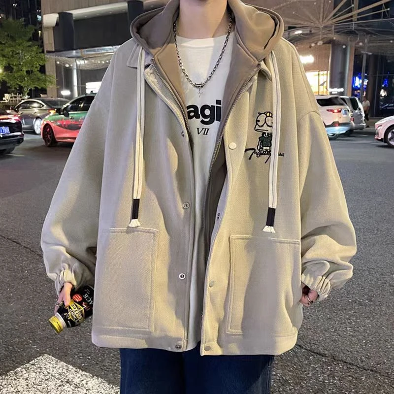 美式工装夹克潮流宽松假两件拉链连帽外套JK853(YY)