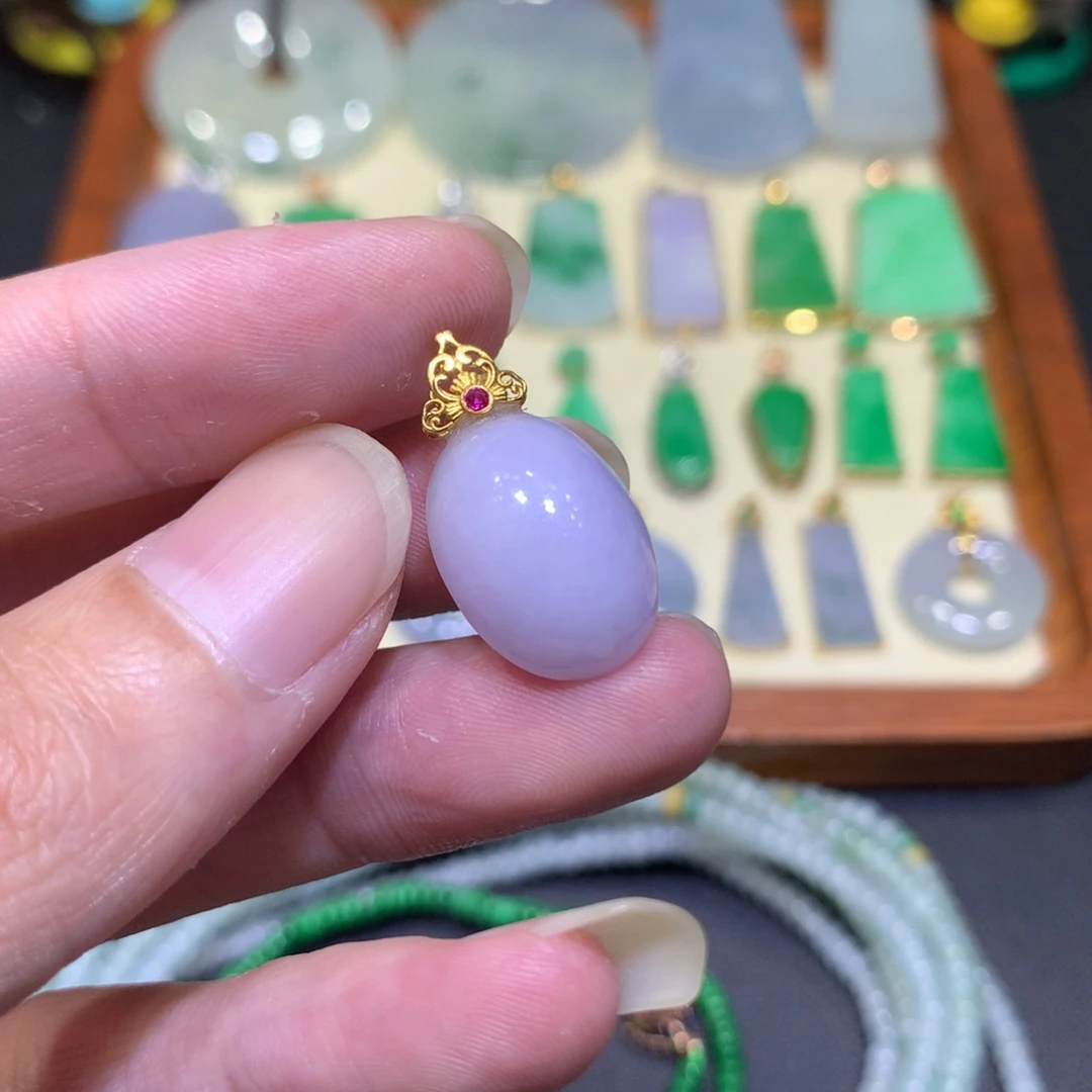 翡翠18K金镶嵌吊坠(不含链)