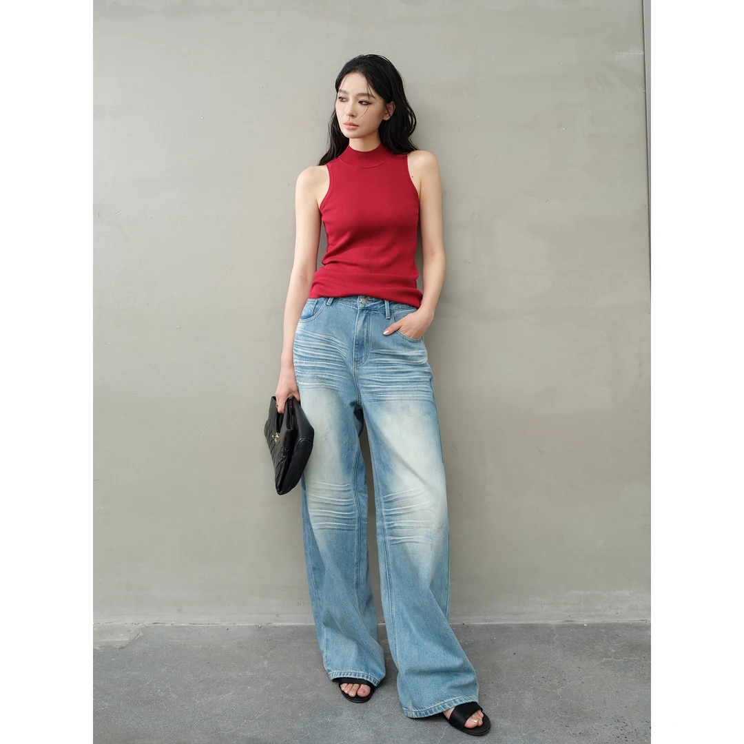 周淼【雅痞腔调】莱赛尔夏日凉感牛仔裤女慵懒随性阔腿裤ZM25N8660Z