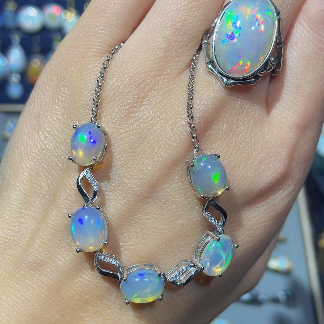 欧泊欧泊手链戒指银S925镶嵌M**花