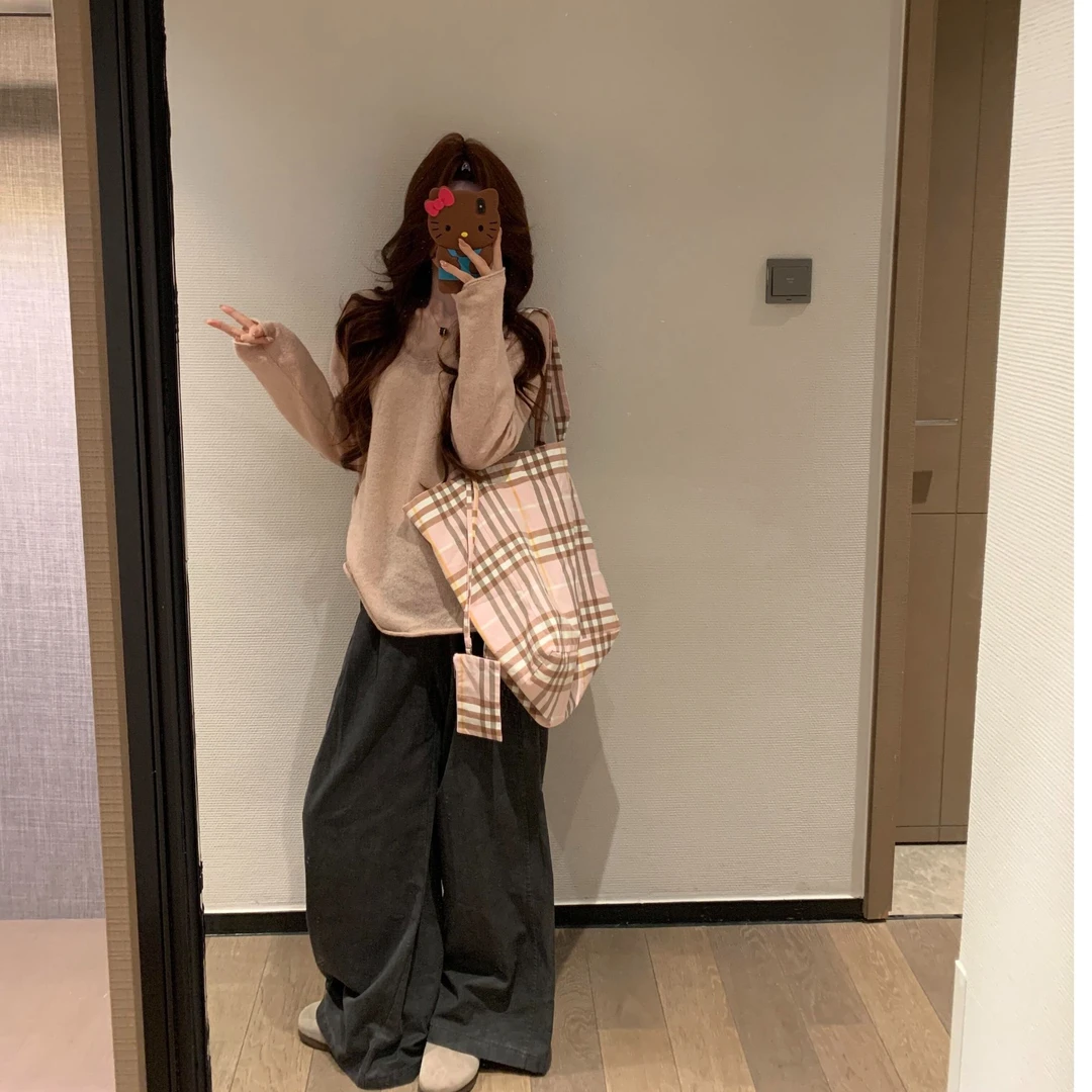 INS风2025新款韩系早秋季氛围感针织衫长袖上衣女宽松宽松裤子潮