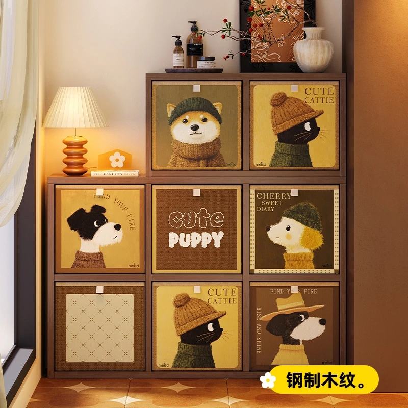 美世达卡莱克格子柜中古风落地置物架胡桃木纹儿童书本柜储物柜子