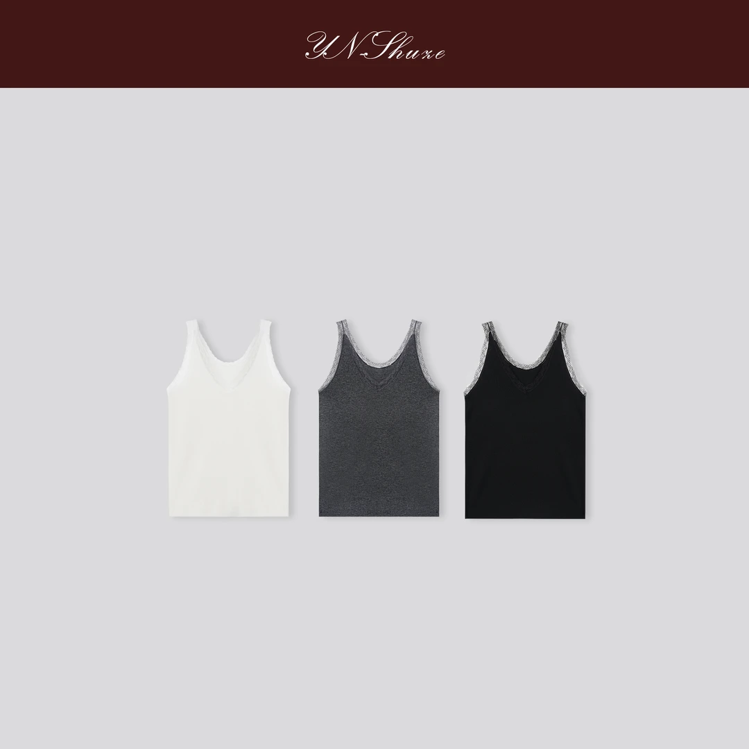 YN-SHUZE【随心搭】蕾丝边V领无袖针织吊带背心打底SZ-YNB-TX0143