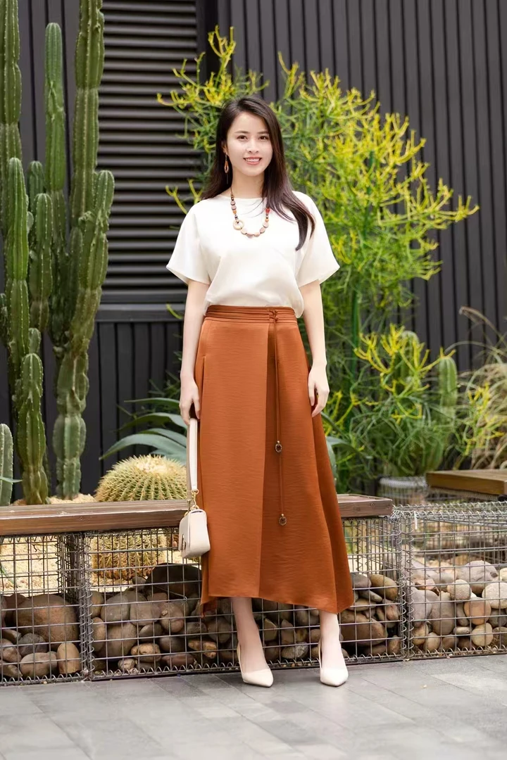 迪图百搭显瘦A字裙半身裙气质鱼尾裙高腰裙子拉链复古纯色薄款746