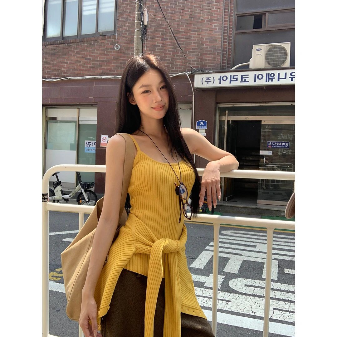 【初秋背心】秋季法式气质时尚百搭显瘦修身吊带背心6086#