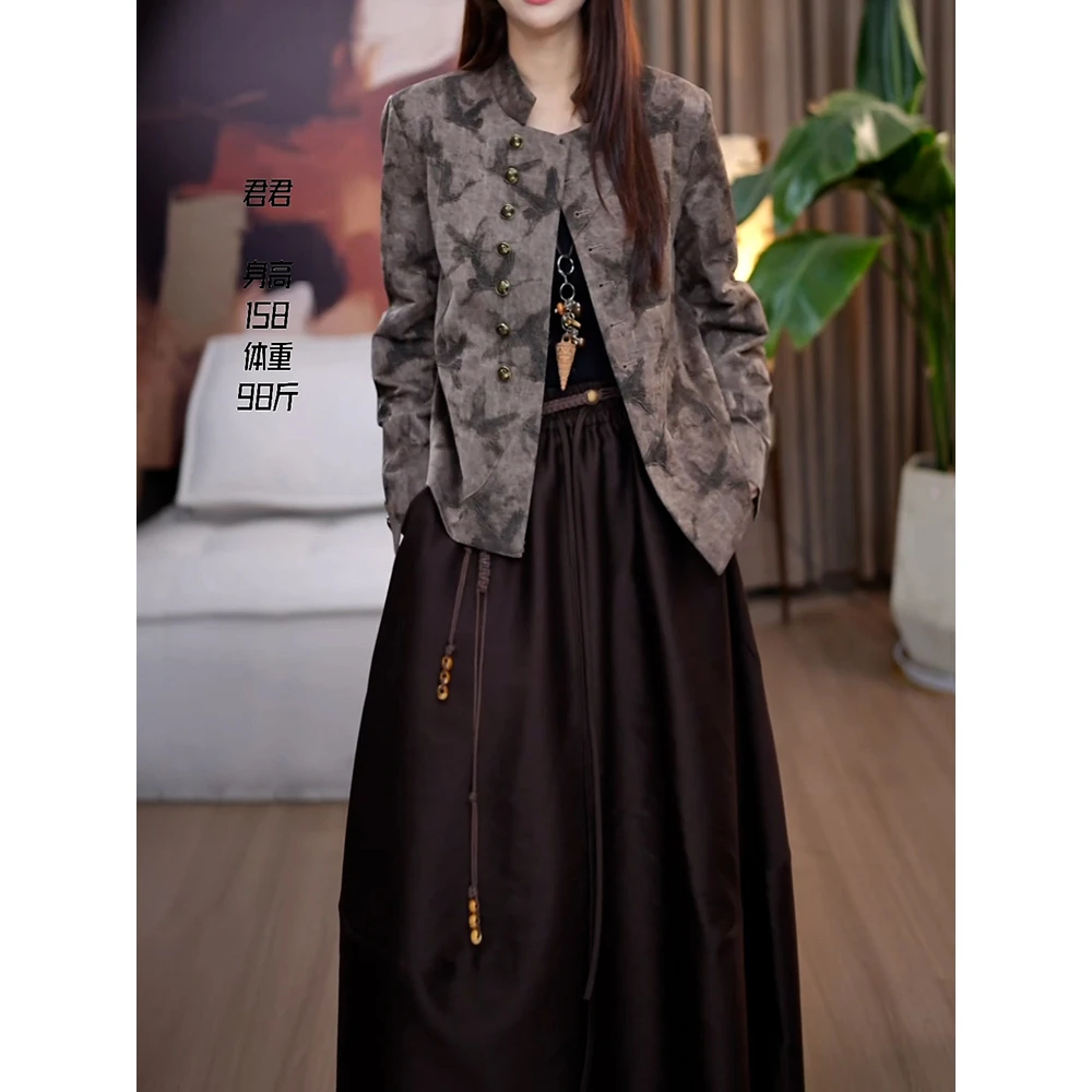 新中式国风复古洋气裙套装2025秋季新款时尚减龄百搭外套+半身裙