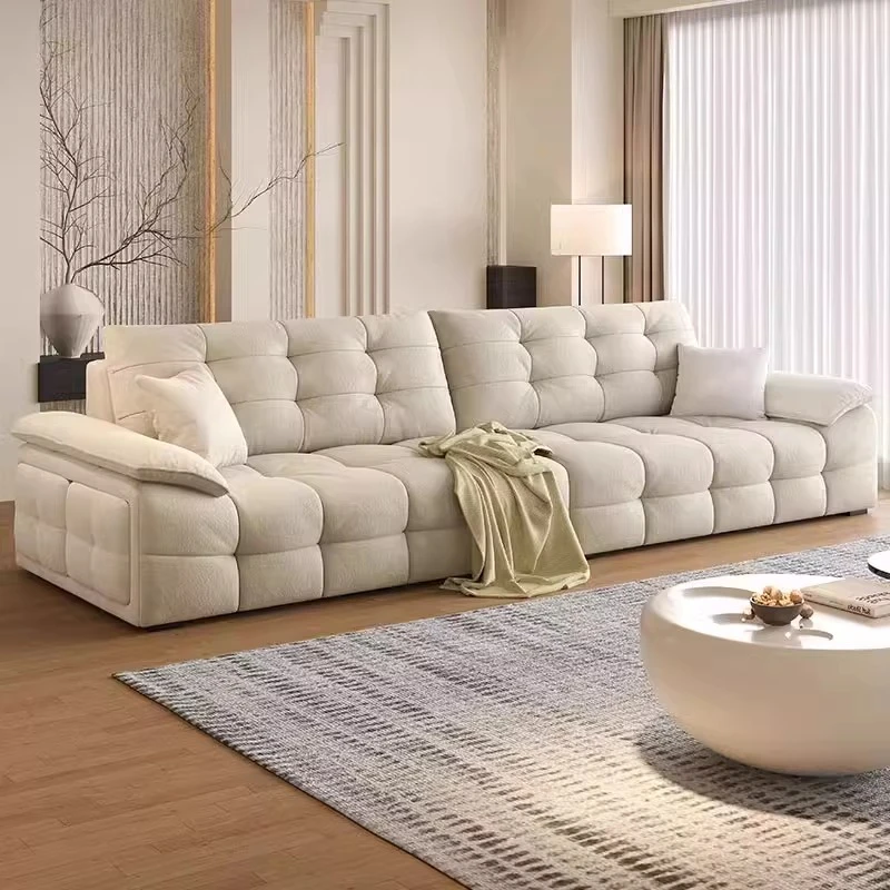 【尤曼泉】奶油风猫抓布艺沙发小户型家用客厅现代简约云朵直排沙发