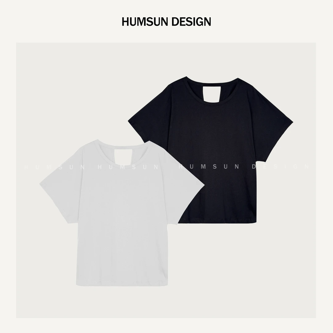 HUMSUN/禾木笙「晚风」强捻沙爽进口纱不对称扭结镂空蝙蝠袖T 5A554