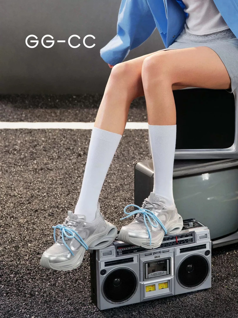 【星际遨游】GGCC2025春季新款ins潮厚底老爹鞋银色运动休闲鞋女