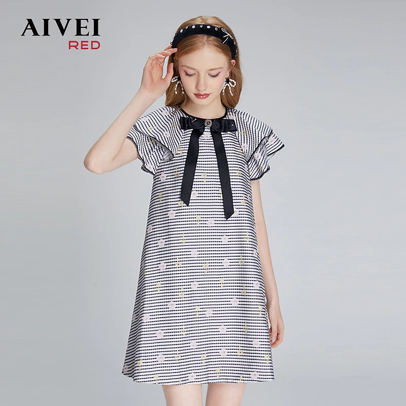 【赵老板专属】AIVEI欣贺艾薇夏少女条纹印花娃娃连衣裙P0360003