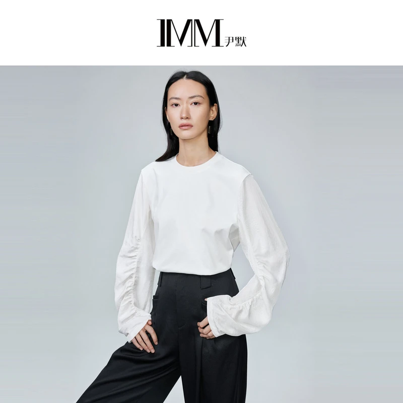纯棉系列】IMM尹默女装长绒棉时尚百搭设计感长袖上衣T恤