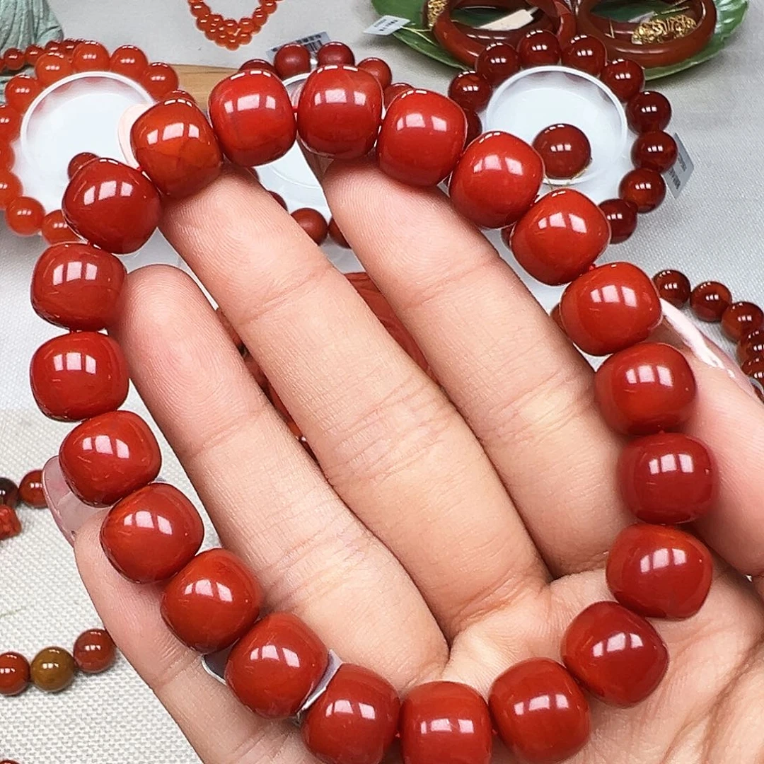 南红玛瑙未镶嵌手串高货 瓦西满肉锦红老型卡11mm+