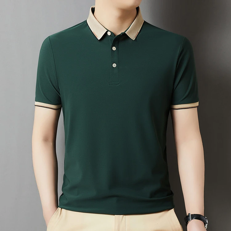 休闲短袖男夏季新款纯色凉感半袖上衣休闲透气高级翻领POLO衫T恤