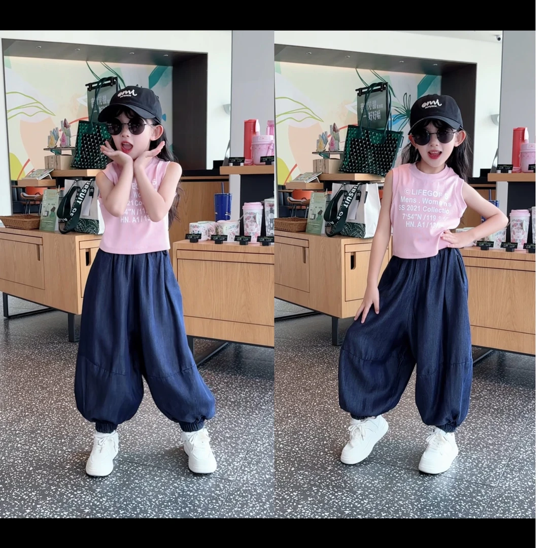 女童夏季休闲潮酷薄款牛仔宽松灯笼裤中大童时尚洋气潮防蚊裤