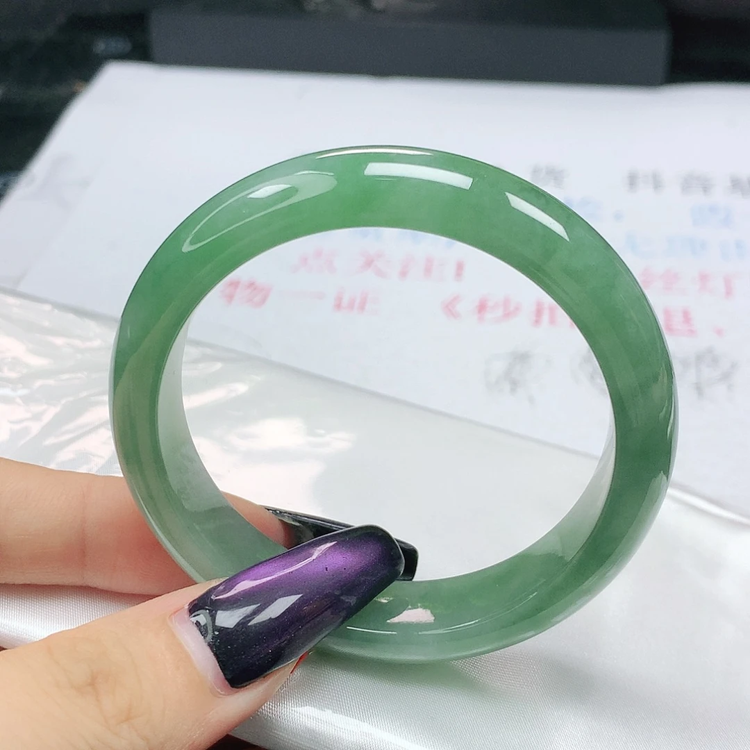 未镶嵌手镯翡翠翡翠50.8冰润满绿满色正圈