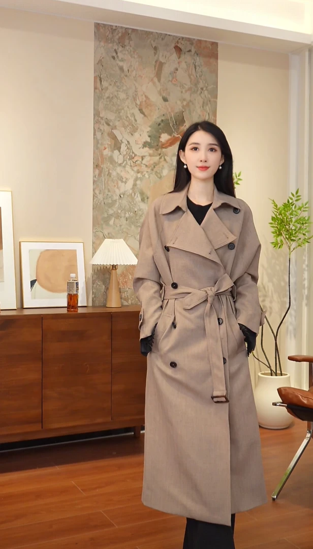 法式千金风女薄款中长款百搭韩版外套宽松型常规风衣秋冬风衣