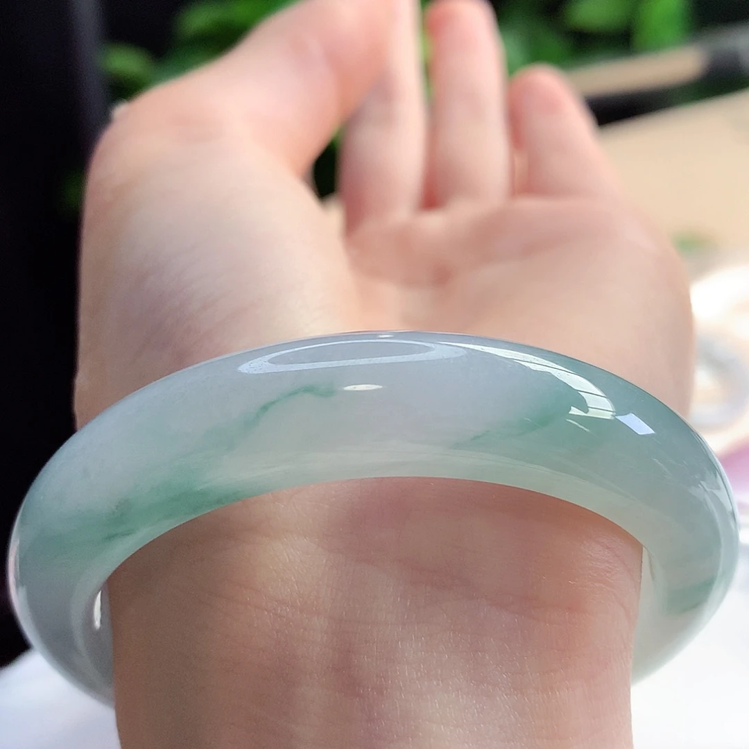 未镶嵌手镯翡翠天然A货翡翠55-56环山绕水冰飘蓝花宜人6号