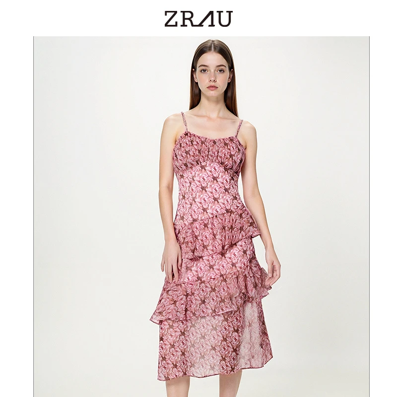 ZRAU法式浪漫印花摩登时尚吊带连衣裙Z1242L0072