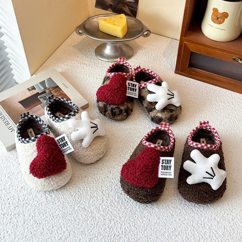 女童包跟棉拖鞋冬季韩版爱心手套宝宝加绒勃肯鞋男童外穿保暖毛拖