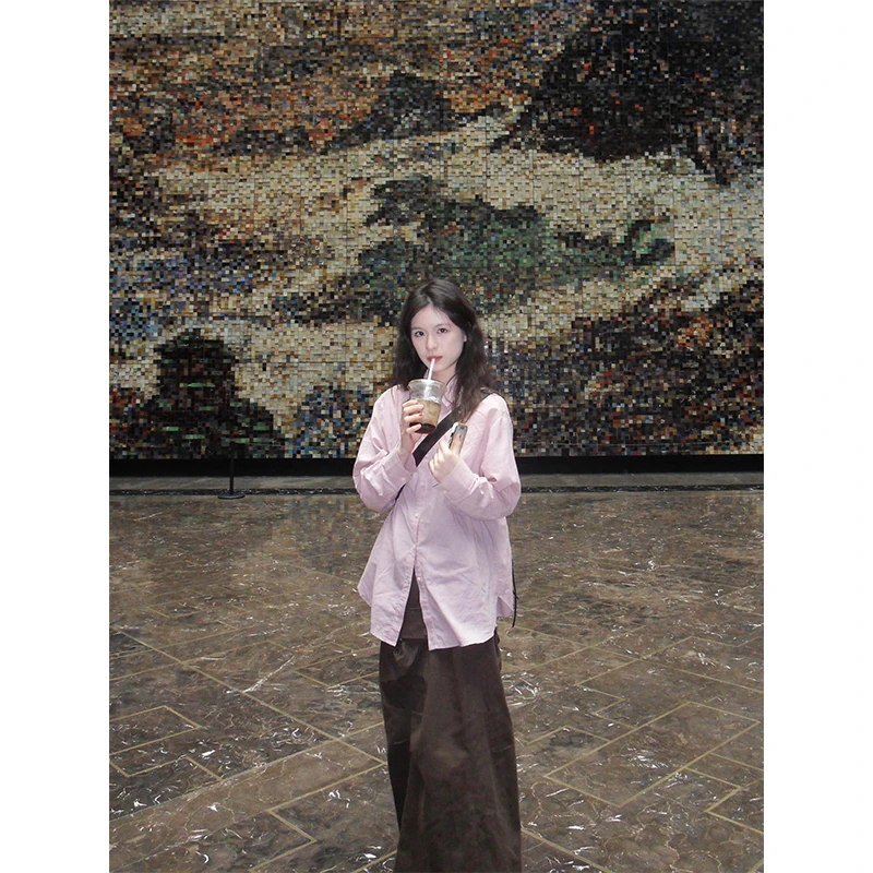 女生韩系ins衣服长袖衬衫上衣高级感衬衣宽松休闲垂感半身裙长裙