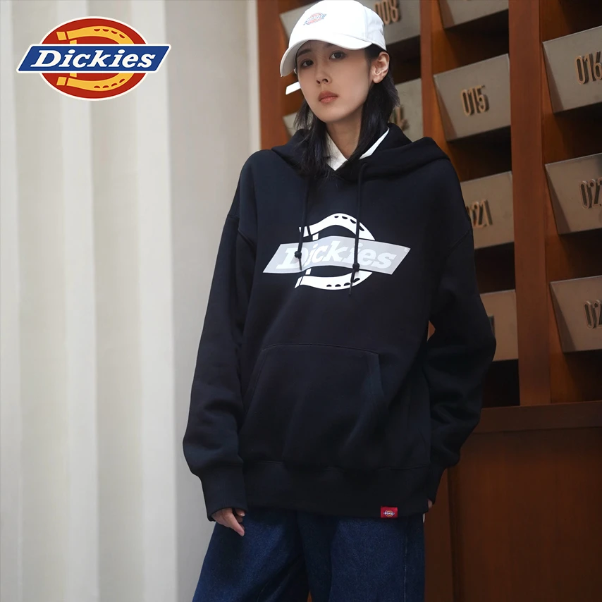 Dickies25秋冬新款反光印花大logo休闲连帽加绒卫衣男女 DK0A8D8U