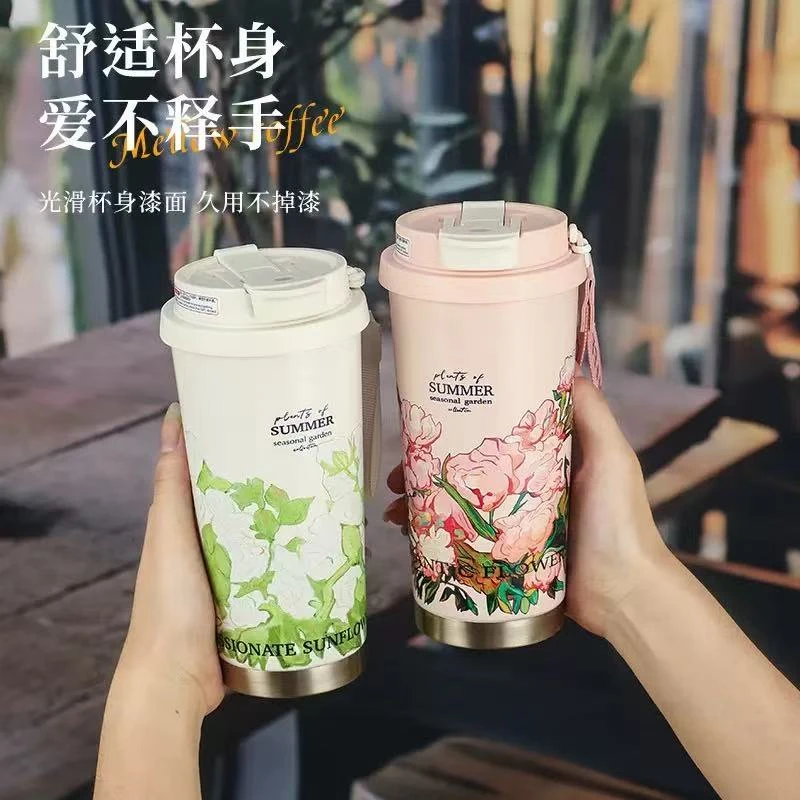 铃兰316双饮杯 高颜值不锈钢保温杯陶瓷内胆车载水杯