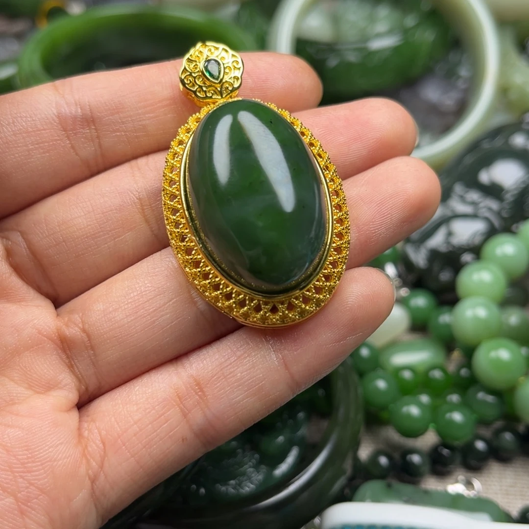 和田玉（碧玉）银S925镶嵌颈饰