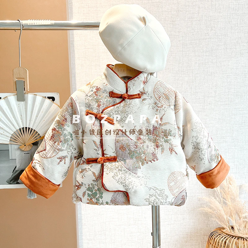 现货啵小爸【祥瑞启岁】2024冬季男童新中式立体刺绣加绒加厚外套