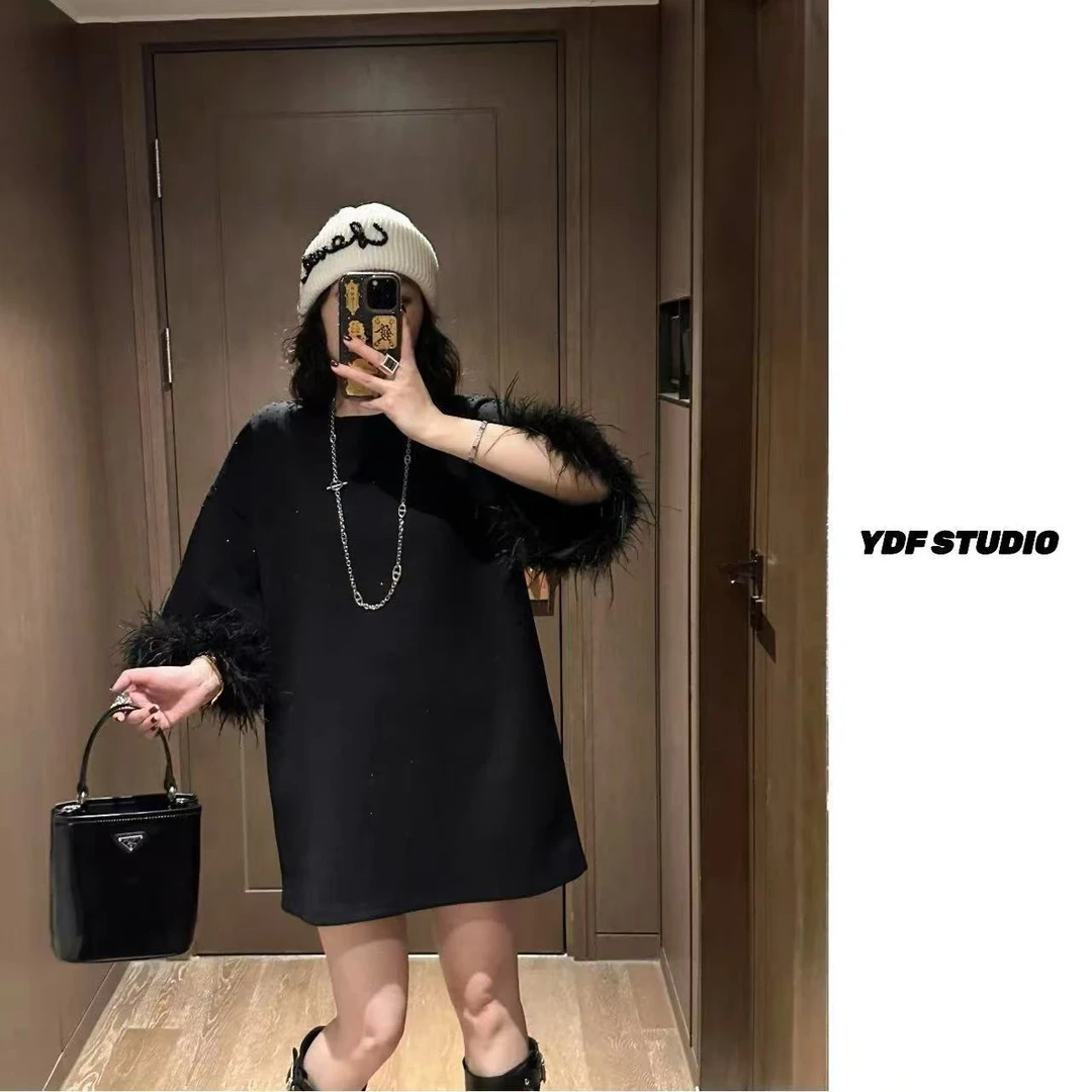 【ydf】羽毛重工连衣裙T恤