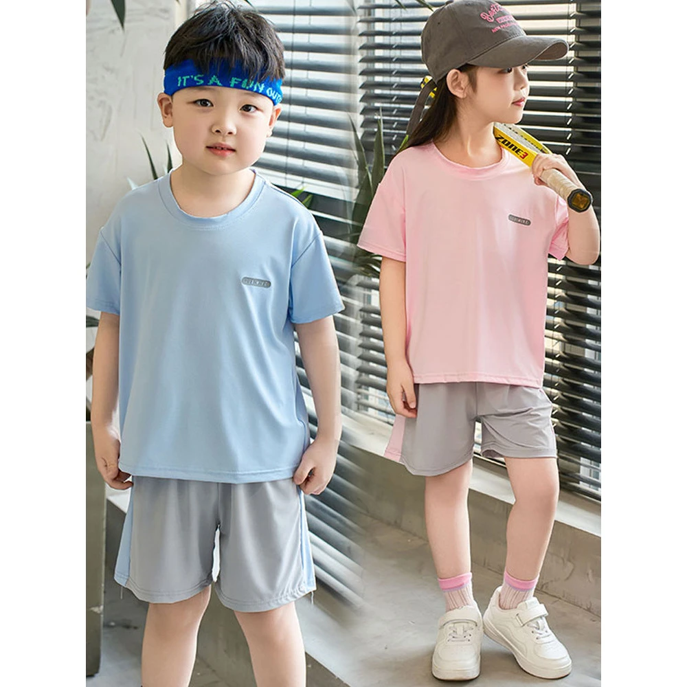 冰丝速干短袖套装儿童透气夏季女童网眼运动服中大童小孩速干衣薄