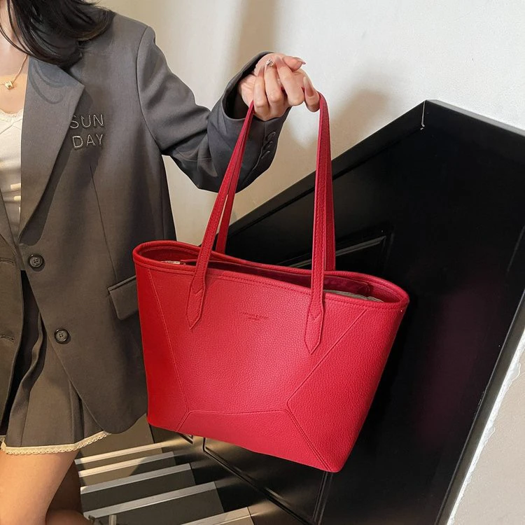 红色包包女士2025新款高级感单肩大容量婚包爆款托特包结婚新娘包