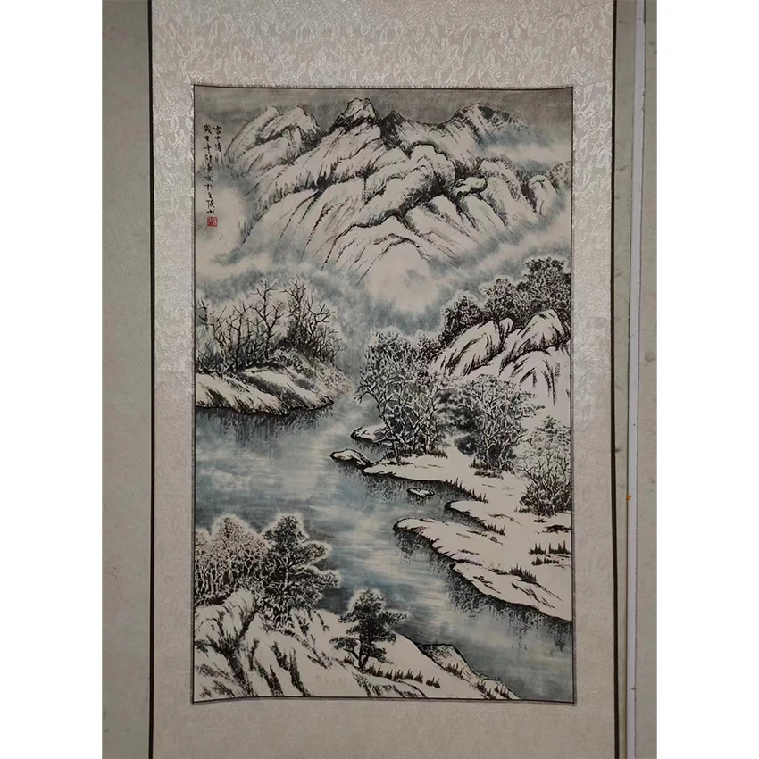 3027  纯手绘老字画《雪中情》中堂  尺寸 75×45