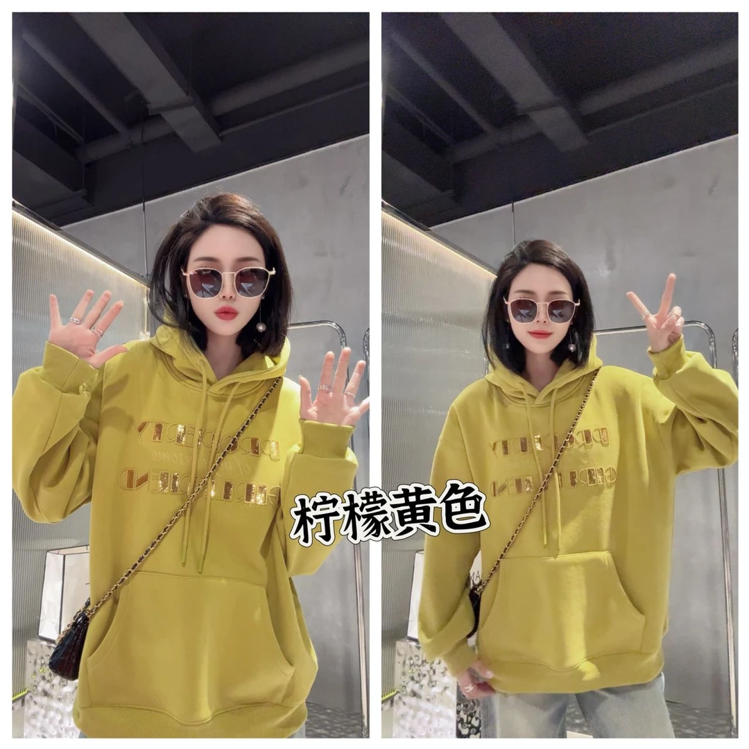 【寒泽自制】欧洲站“心动”刺绣连帽加绒卫衣80950