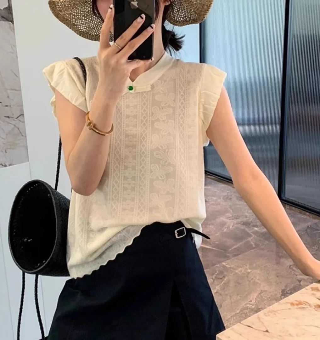 新中式!冰凉一夏~韩版飞飞袖通勤莱赛尔纤维套头针织衫女-FCJX109