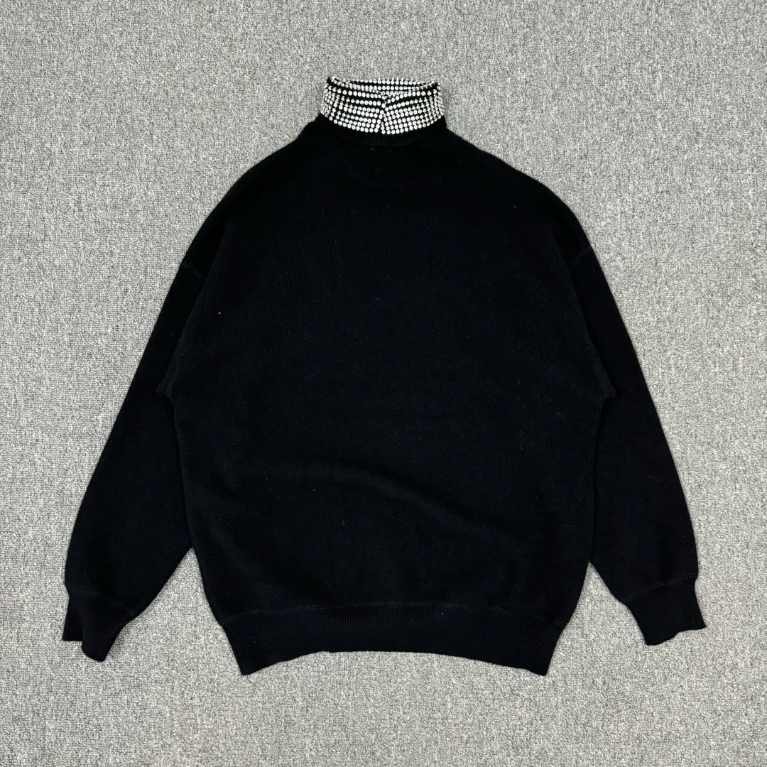 99新 Alexander McQueen/亚历山大·麦昆 黑色钻领毛衣XS10309267