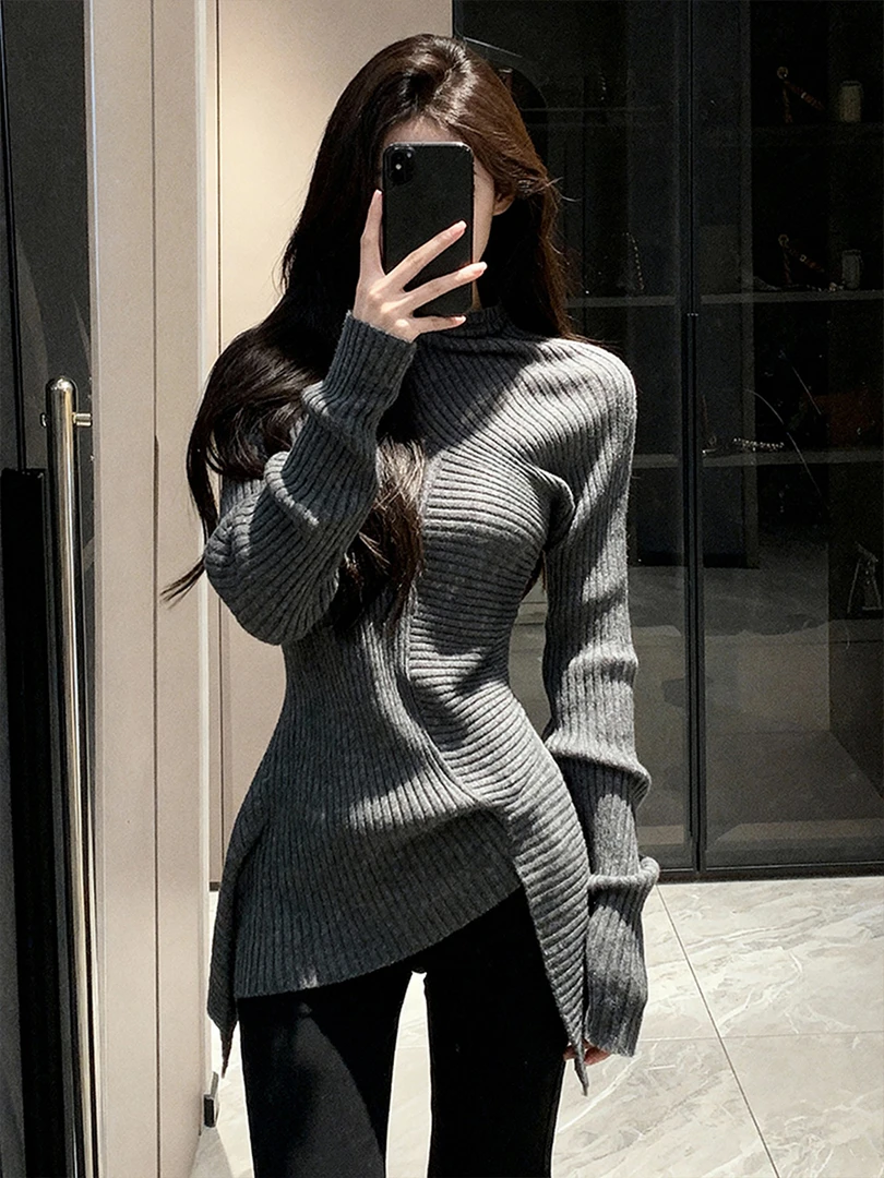 2025年冬季森林北同款灰色不规则毛衣气质高级感显瘦miu系针织衫