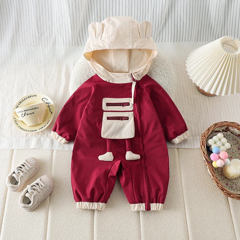 HD婴儿连体衣秋装卡通造型哈衣小脚三防冲锋衣男宝宝爬服ZPQ4301