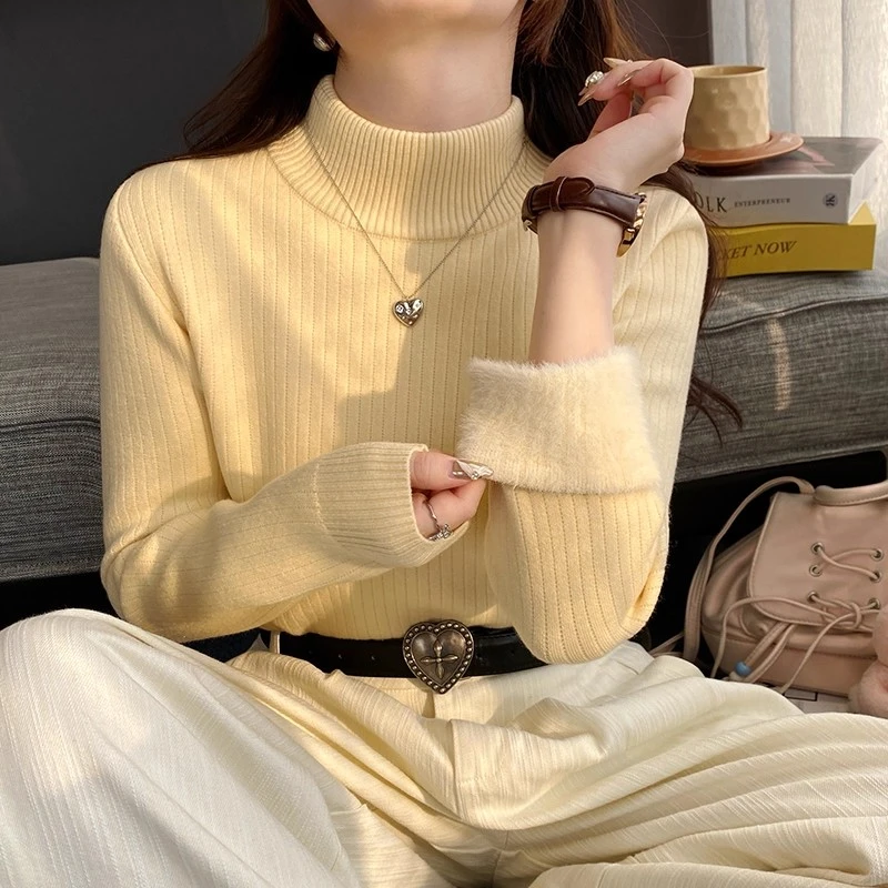 加绒加厚毛衣女款爆款2025新款洋气秋冬内搭打底衫一体绒针织上衣