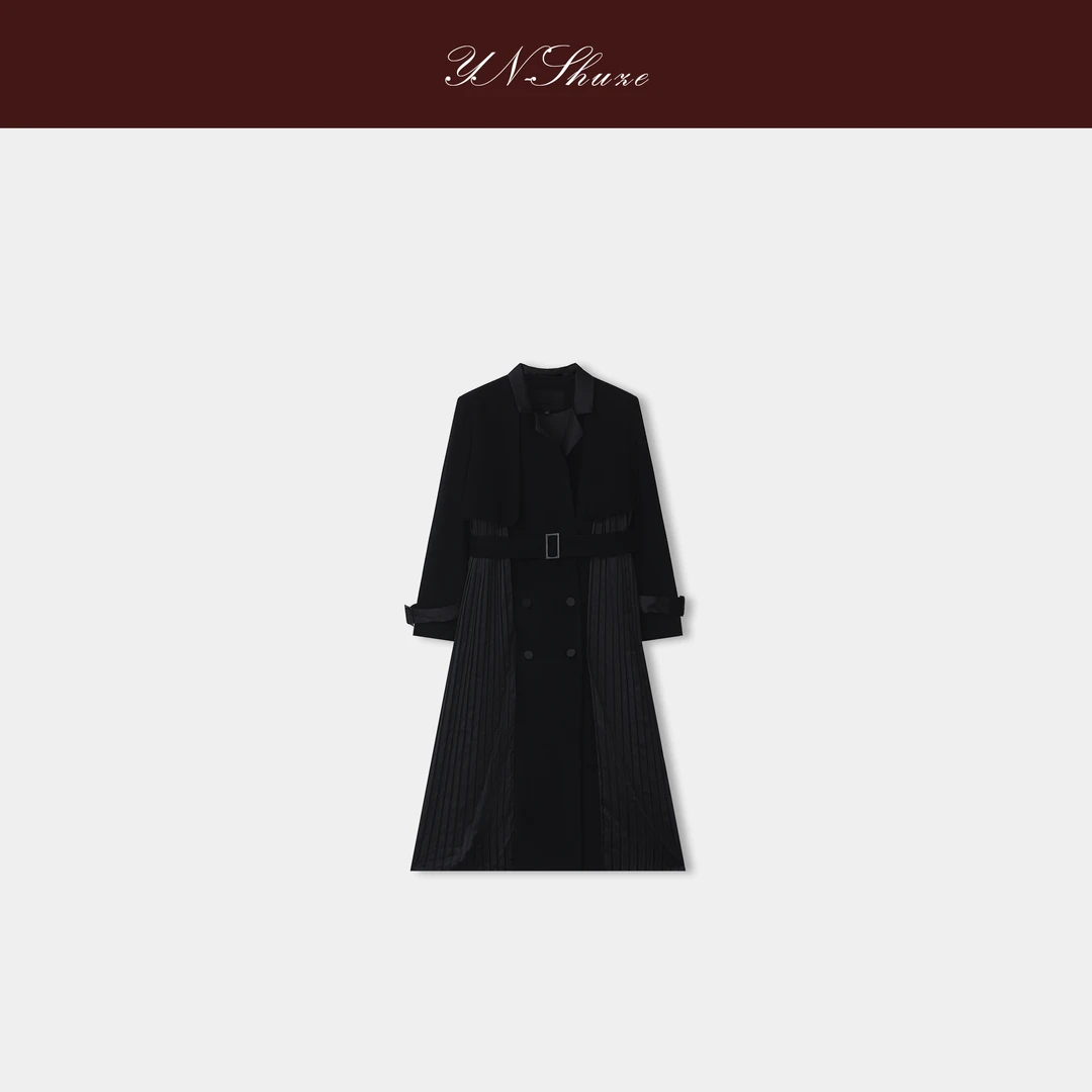 YN-SHUZE设计师冬季高端长款拼接收腰大衣外套SZ-YNB-Y120111