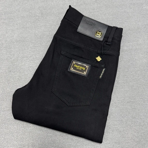 25年早秋新品 防掉色D2201陨石黑简约轻奢百搭中腰牛仔裤男士